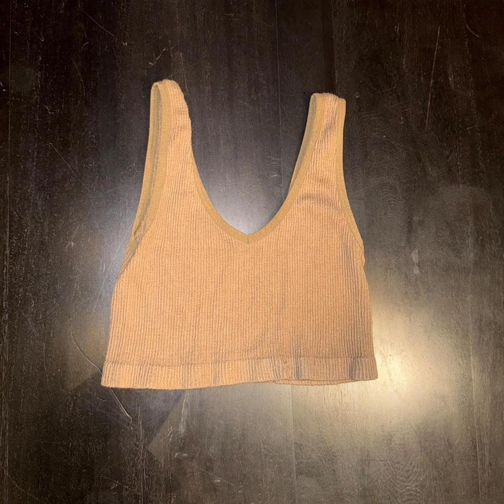 Tan ribbed crop top